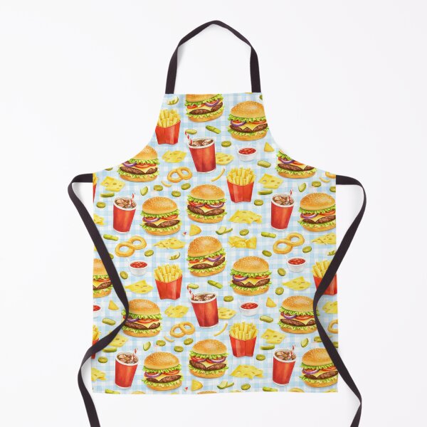 Item preview, Fast Food Pattern on Blue Gingham designed and sold by juthamas8426.
