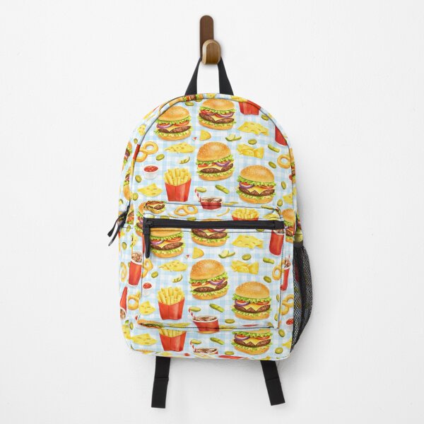 Item preview, Fast Food Pattern on Blue Gingham designed and sold by juthamas8426.