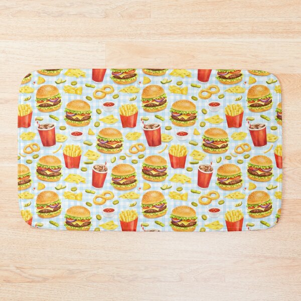 Item preview, Fast Food Pattern on Blue Gingham designed and sold by juthamas8426.