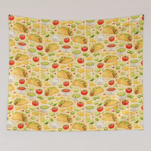 Item preview, Watercolor Seamless Taco and Nacho Pattern on Warm Background designed and sold by juthamas8426.