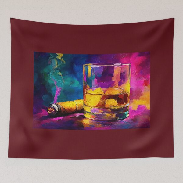 Item preview, Savor Whiskey and Cigar in a Warm Vividly Colored Setting- Classic Moment of Indulgence designed and sold by OlfactoART Studio.