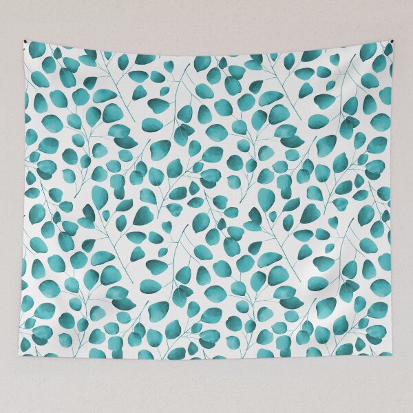 Item preview, Dancing Eucalyptus Leaves - Teal on White BG designed and sold by thecolorbirdie.