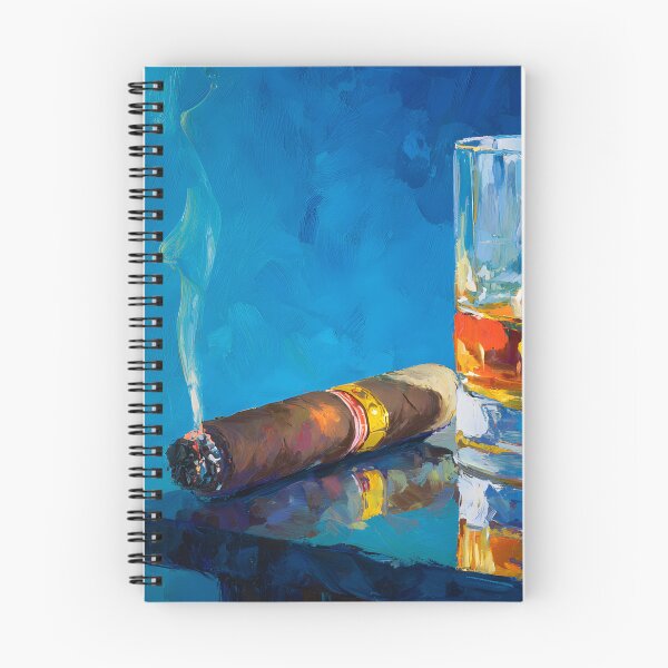 Item preview, Whiskey with Ice Beside a Lit Cigar on Reflective Surface with Vibrant Blue Contrast designed and sold by OlfactoART Studio.