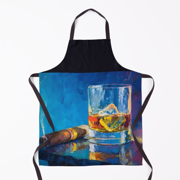 Item preview, Whiskey with Ice Beside a Lit Cigar on Reflective Surface with Vibrant Blue Contrast designed and sold by OlfactoART Studio.