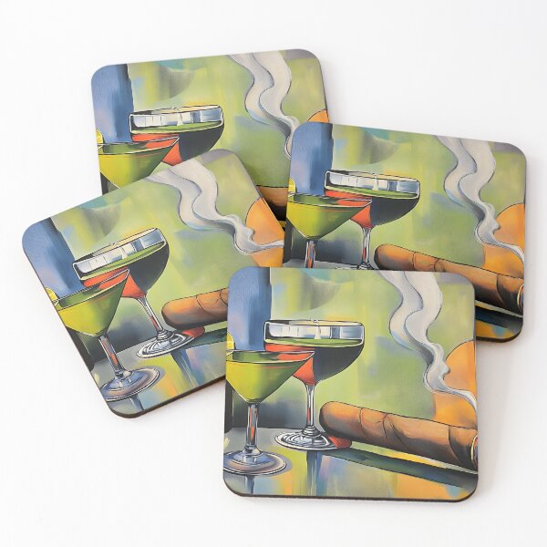 Item preview, Vibrant Cocktail Still Life with Steaming Cigar and Bottle in Colorful Setting designed and sold by OlfactoART Studio.