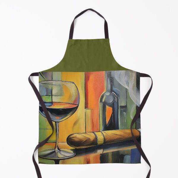 Item preview, Red Wine and Lit Cigar on Reflective Surface with Vibrant Abstract Patterns designed and sold by OlfactoART Studio.
