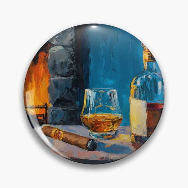 Item preview, Whiskey Bottle and Glass with Lit Cigar by Glowing Fireplace designed and sold by OlfactoART Studio.