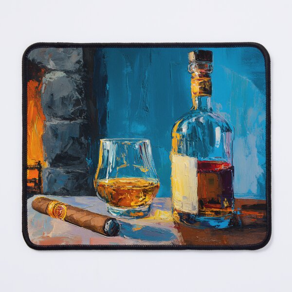 Item preview, Whiskey Bottle and Glass with Lit Cigar by Glowing Fireplace designed and sold by OlfactoART Studio.
