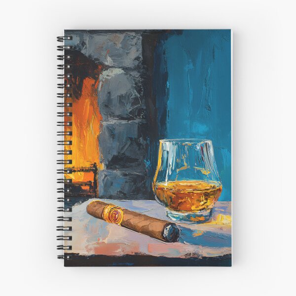 Item preview, Whiskey Bottle and Glass with Lit Cigar by Glowing Fireplace designed and sold by OlfactoART Studio.