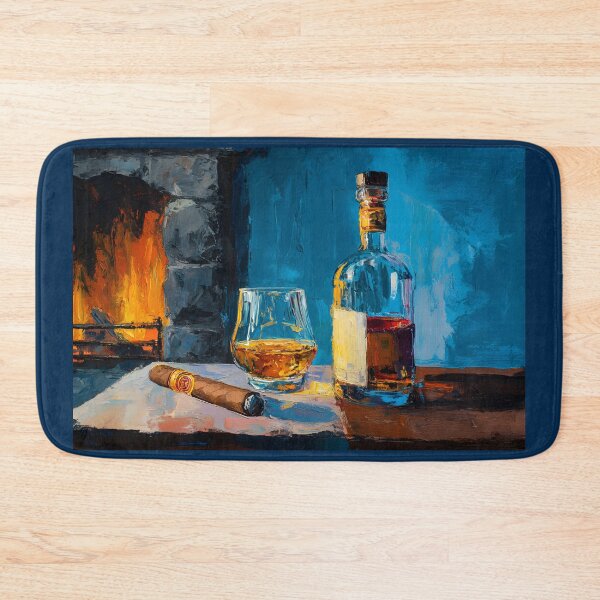 Item preview, Whiskey Bottle and Glass with Lit Cigar by Glowing Fireplace designed and sold by OlfactoART Studio.