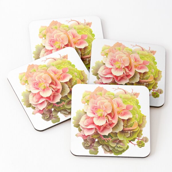 Item preview, Soft Peach and Coral Begonia Floral Bouquet Illustration designed and sold by CharlieDesings.