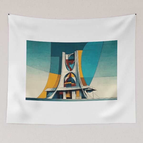 Item preview, Futuristic Modernist Building with Sharp Geometric Shapes and Vibrant Colors designed and sold by OlfactoART Studio.