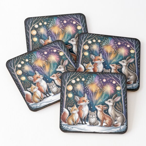 Item preview, New Year’s Eve Forest Celebration – Woodland Animals Illustration designed and sold by SoftStyleStudio ⭐⭐⭐.