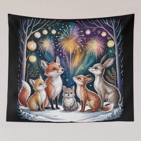 Item preview, New Year’s Eve Forest Celebration – Woodland Animals Illustration designed and sold by SoftStyleStudio ⭐⭐⭐.