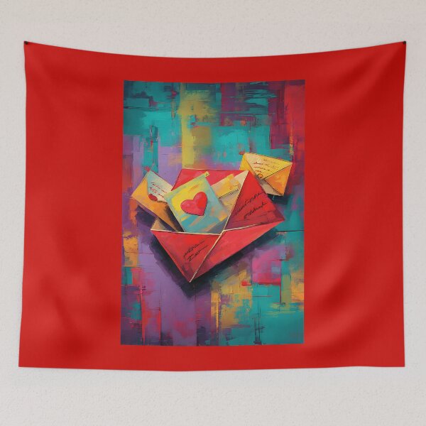Item preview, Valentine Envelopes Bursting with Red Hearts and Vibrant Colorful Patterns designed and sold by OlfactoART Studio.