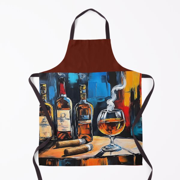 Item preview, Brandy Glass with Two Cigars and Bottles in Richly Colored Lively Composition designed and sold by OlfactoART Studio.