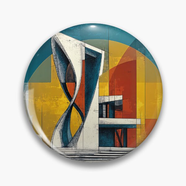 Item preview, Spiral Modern Architecture in Bold Primary Colors Against Abstract Geometric Backdrop designed and sold by OlfactoART Studio.