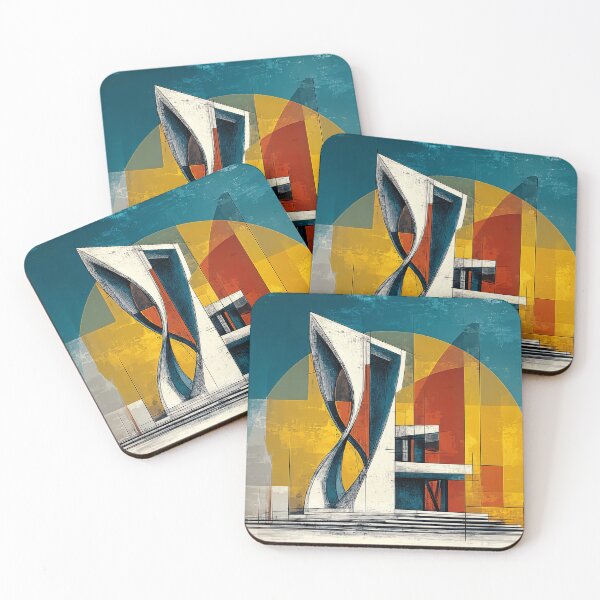 Item preview, Spiral Modern Architecture in Bold Primary Colors Against Abstract Geometric Backdrop designed and sold by OlfactoART Studio.