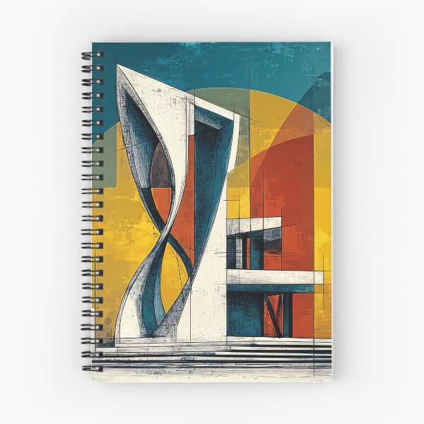 Item preview, Spiral Modern Architecture in Bold Primary Colors Against Abstract Geometric Backdrop designed and sold by OlfactoART Studio.