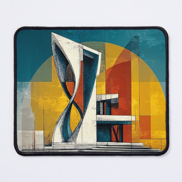 Item preview, Spiral Modern Architecture in Bold Primary Colors Against Abstract Geometric Backdrop designed and sold by OlfactoART Studio.