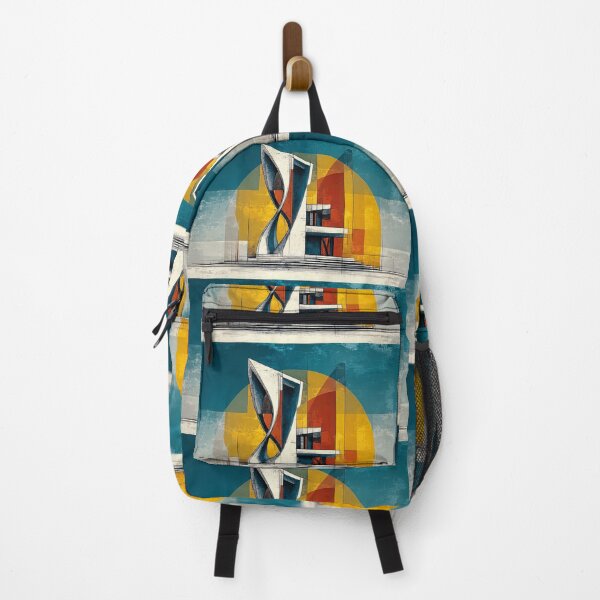 Item preview, Spiral Modern Architecture in Bold Primary Colors Against Abstract Geometric Backdrop designed and sold by OlfactoART Studio.