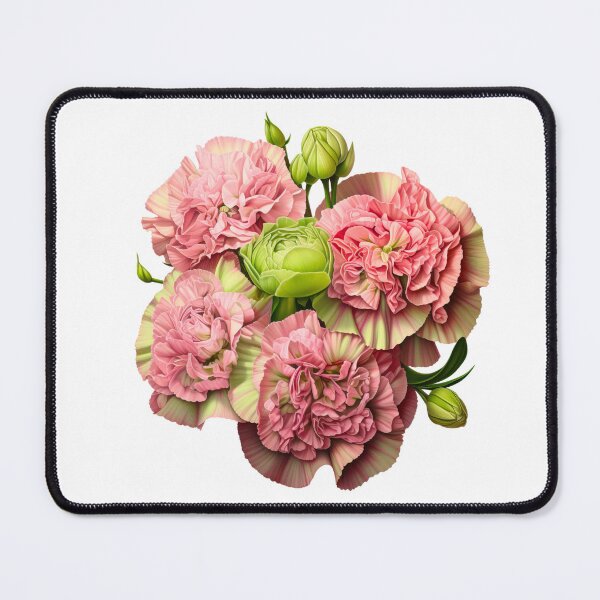 Item preview, Bouquet of Pink Carnations and Green Flower Buds Illustration designed and sold by CharlieDesings.