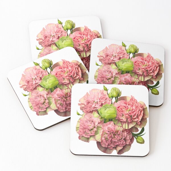 Item preview, Bouquet of Pink Carnations and Green Flower Buds Illustration designed and sold by CharlieDesings.