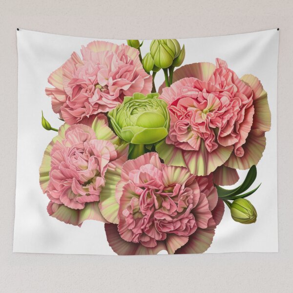 Item preview, Bouquet of Pink Carnations and Green Flower Buds Illustration designed and sold by CharlieDesings.