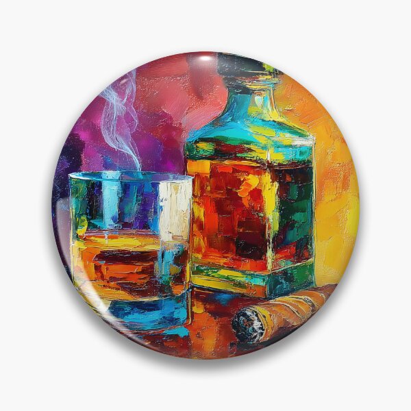 Item preview, Whiskey Glass with Bottle and Partially Smoked Cigar in Warm Vibrant Hues designed and sold by OlfactoART Studio.