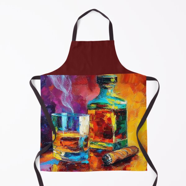 Item preview, Whiskey Glass with Bottle and Partially Smoked Cigar in Warm Vibrant Hues designed and sold by OlfactoART Studio.