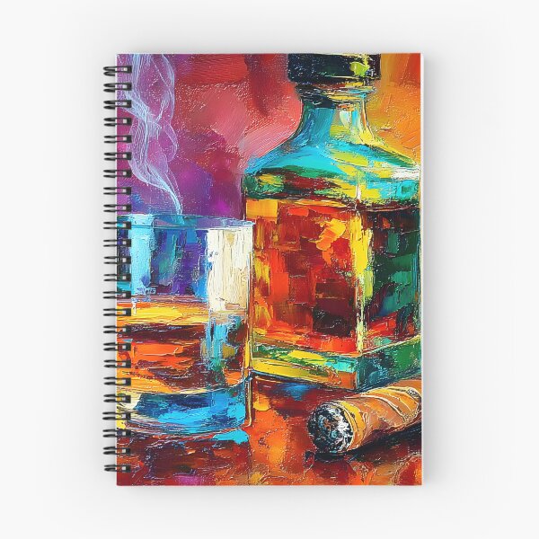 Item preview, Whiskey Glass with Bottle and Partially Smoked Cigar in Warm Vibrant Hues designed and sold by OlfactoART Studio.