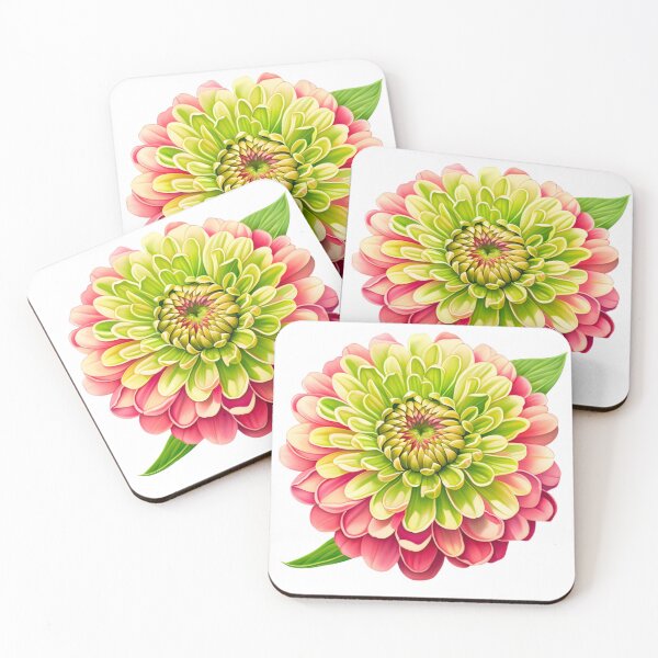 Item preview, Vibrant Multi-layered Zinnia Flower in Pink and Lime Green designed and sold by CharlieDesings.