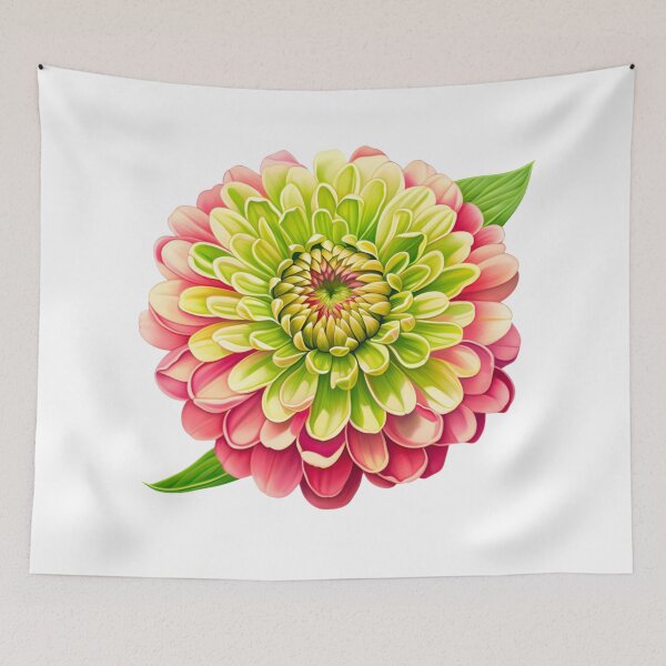 Item preview, Vibrant Multi-layered Zinnia Flower in Pink and Lime Green designed and sold by CharlieDesings.
