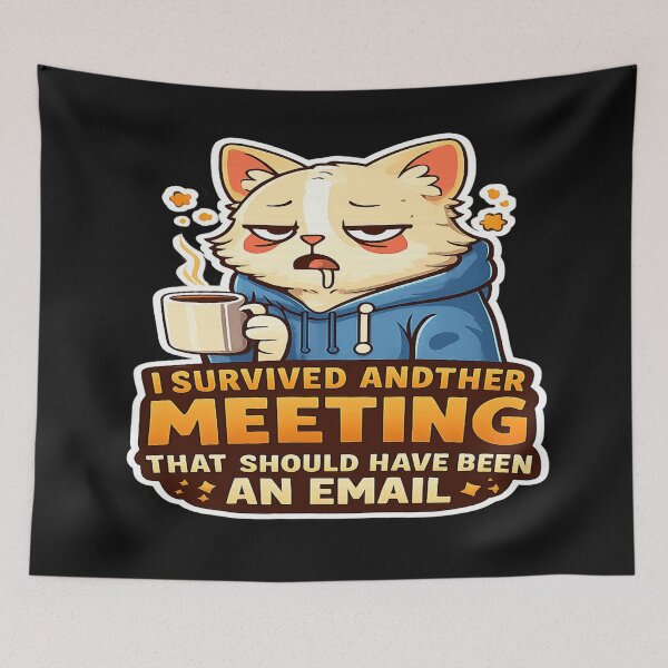 Item preview, Funny Work Cat Sticker – I Survived Another Meeting That Should Have Been an Email – Office Humor Coffee Design designed and sold by FernandsOficial.