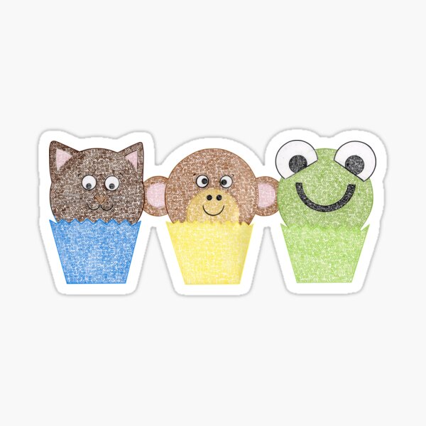 Cat, Monkey, and Frog Cupcakes Sticker