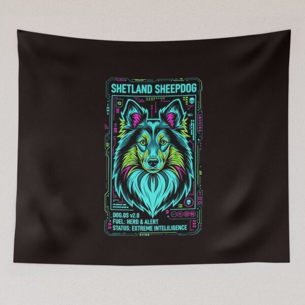 Item preview, Neon Shetland Sheepdog - Sheltie Doge OS Retro Cyberpunk  designed and sold by PrimeTime85.