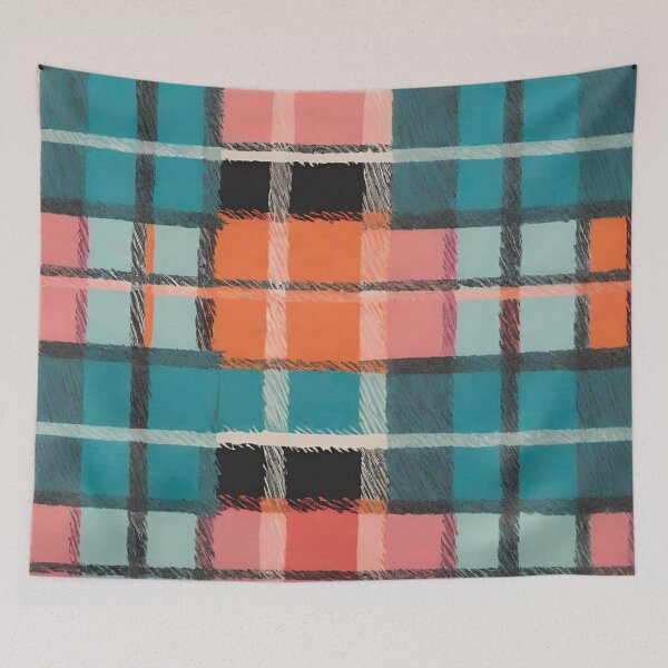 Item preview, Turquoise Ochre Pink Plaid designed and sold by WallsAlive.