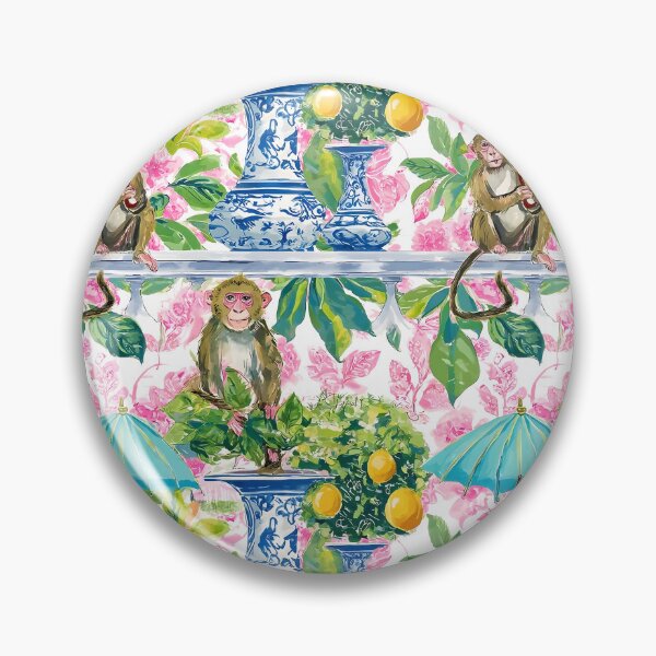 Item preview, Cheeky chinoiserie monkeys and lemon trees in ginger jars watercolor designed and sold by SophieClimaArt.