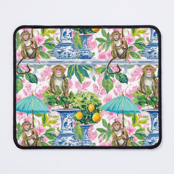Item preview, Cheeky chinoiserie monkeys and lemon trees in ginger jars watercolor designed and sold by SophieClimaArt.