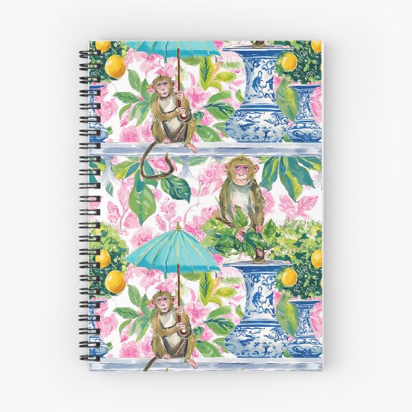 Item preview, Cheeky chinoiserie monkeys and lemon trees in ginger jars watercolor designed and sold by SophieClimaArt.