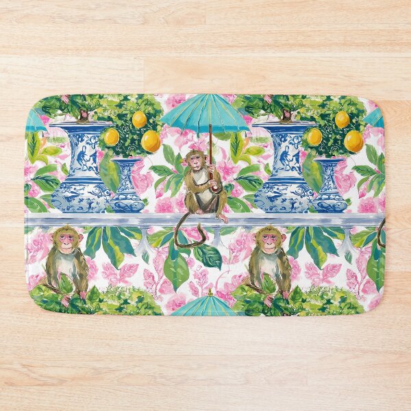 Item preview, Cheeky chinoiserie monkeys and lemon trees in ginger jars watercolor designed and sold by SophieClimaArt.