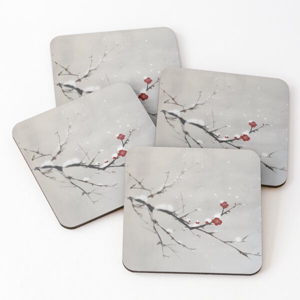 Item preview, Wabi sabi and japandi style inspired blooming branch in snowstorm designed and sold by filigreedigital.