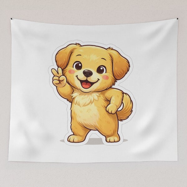 Item preview, Cute Smiling Puppy Doing Peace Sign – Adorable Kawaii Animal Character designed and sold by NomadUSArt.