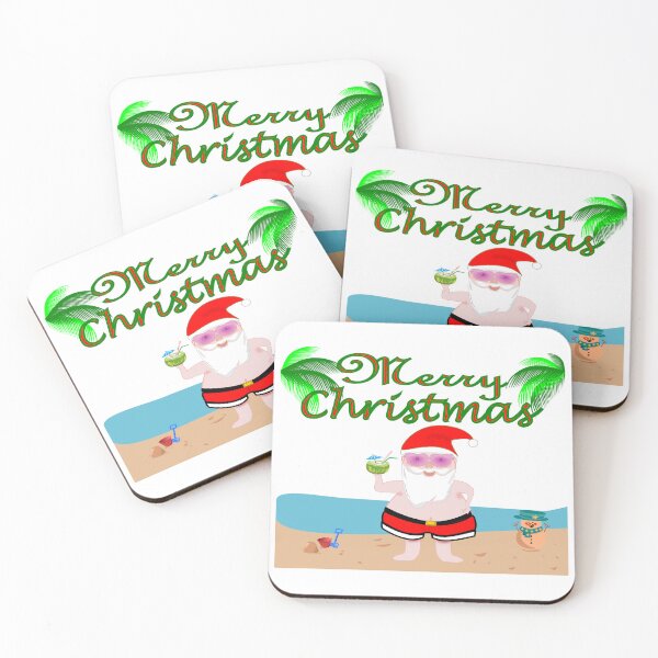 Item preview, Merry Christmas with Santa at the beach enjoying a tropical holiday designed and sold by Verle-art.