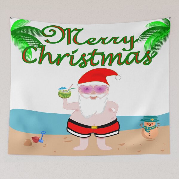 Item preview, Merry Christmas with Santa at the beach enjoying a tropical holiday designed and sold by Verle-art.