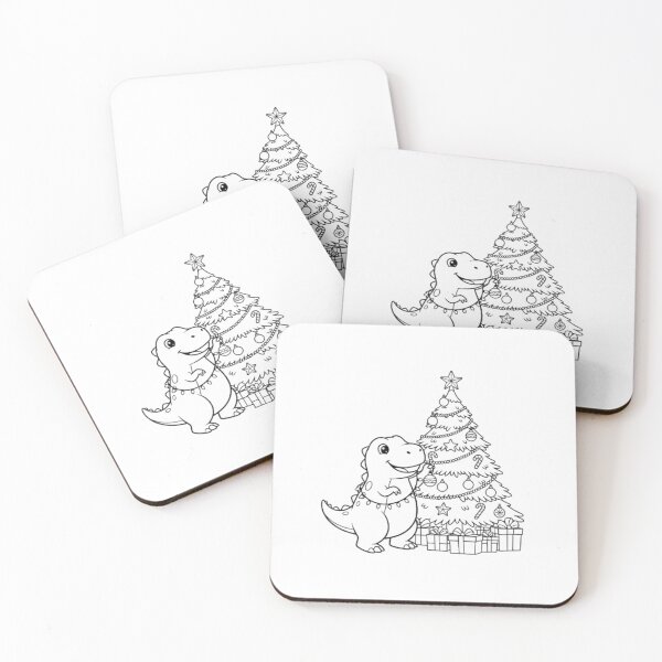 Item preview, Cute Christmas Dinosaur with Tree Line Art designed and sold by Modern   design.