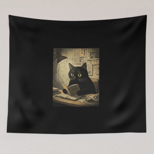 Item preview, Vintage Black Cat Reading Book Art  designed and sold by SWEET-TINAPAY.