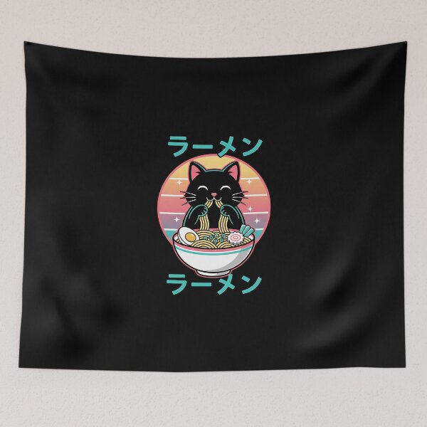Item preview, Anime Cat Eats Ramen Retro Kawaii Ramen Cat designed and sold by SWEET-TINAPAY.