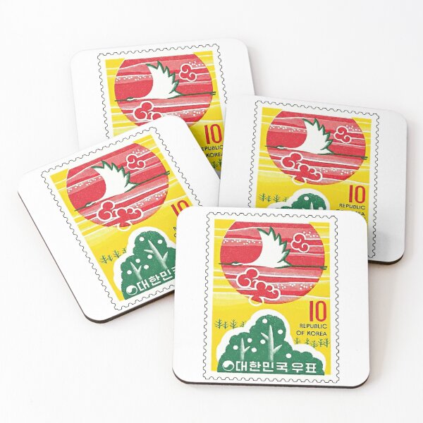 Item preview, Republic of Korea Vintage Postage Stamp Sticker – Red Sun, White Crane & Green Hills designed and sold by BashPIXIE.