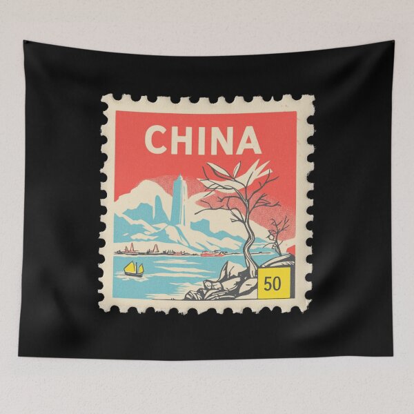 Item preview, Vintage China Postage Stamp Art - Guilin Karst Mountains & Junk Ship designed and sold by tiigerdad.